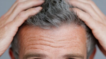 Fototapeta premium Grey hair aging concept reflecting psychological balance.