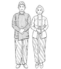 Illustration of Javanese Couple in Traditional Clothing.