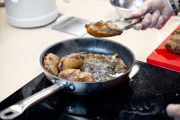 frying pan with meat