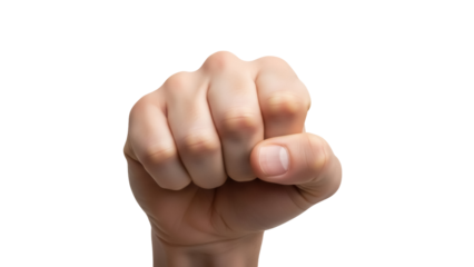Human fist isolated PNG on transparent background, clenched hand gesture for strength, power, and determination concepts