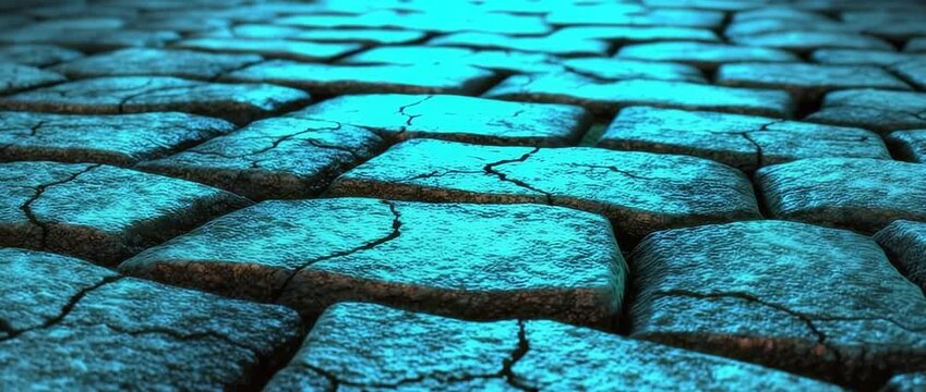 Cracked Stone Pavement Texture Grungy Cobblestone Road Cyan Blue Dark Fantasy Background