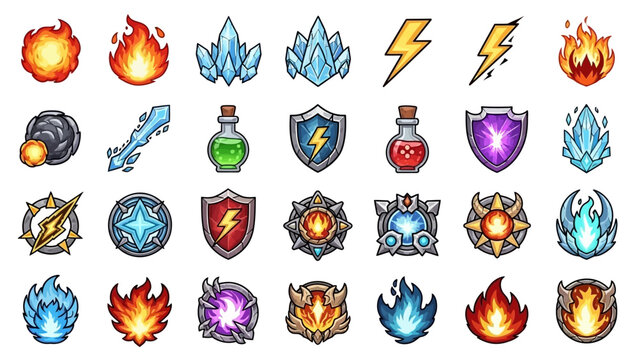 Collection of Fantasy Game Icons and Elements.