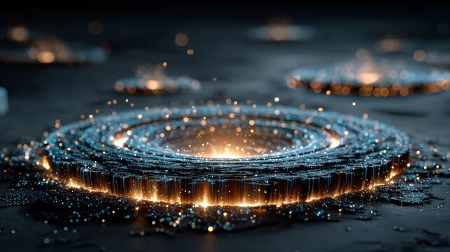 Dynamic digital vortex with glowing particles ignites innovation and future technology concepts, perfect for sci-fi and tech branding. - Powered by Adobe