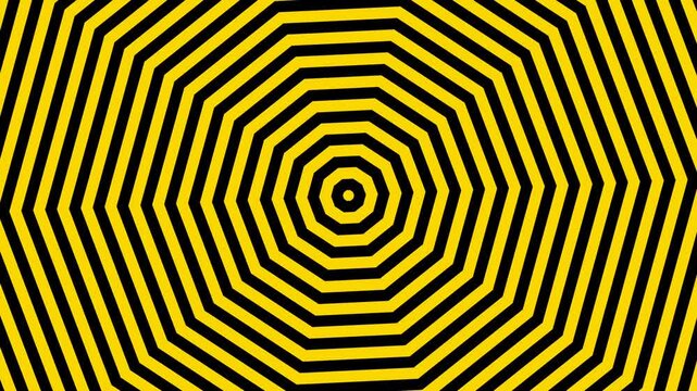 A loop animation concentric octagon pattern background,black and yellow color with motion blur.