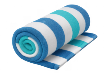 Rolled striped beach towel for summer vacation