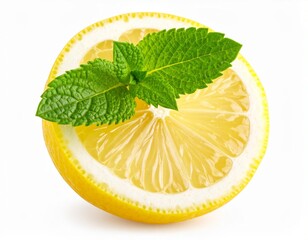Fresh Lemon and Mint, Citrus and Herb on White Background
