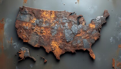Rusted metal map of the United States with a distressed look