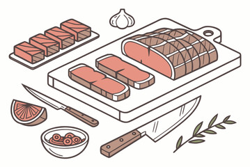 Raw Meat Food Prep Layout Vector Illustration Wh () SVG Cut File for Cricut