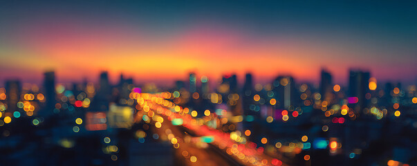 Blurred Cityscape at Sunset Vibrant Urban Glow and Dreamy Lights