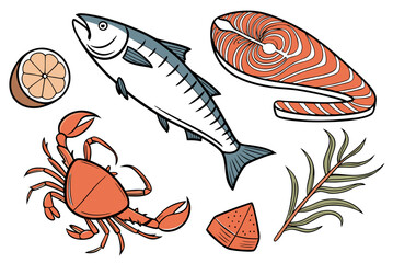 Fresh Fish Cooking Ingredients Clean Vector Isol () SVG Cut File for Cricut
