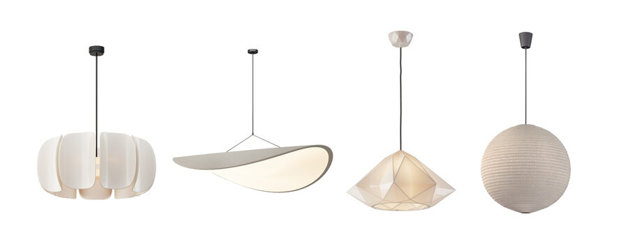 Set of modern ceiling lamp isolated PNG. 3d rendering