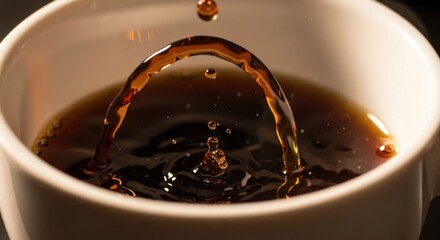 Dynamic coffee splash showcasing the beauty of liquid motion in a cup close up photography