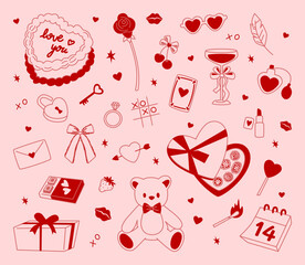 Collection of Valentine Day Romantic Doodle Icons.