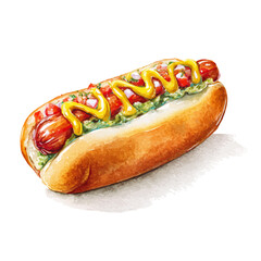 Hot Dog watercolor vector, hand-painted style, high-quality illustration isolated on white background. © Cooper