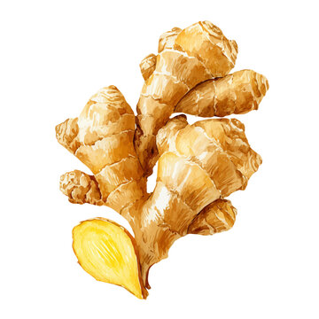 Watercolor Ginger vector, artistic painting style, high-resolution illustration on a pure white background.