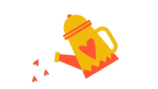Animated Yellow Watering Can Pouring Little Red Hearts on Grey Background
