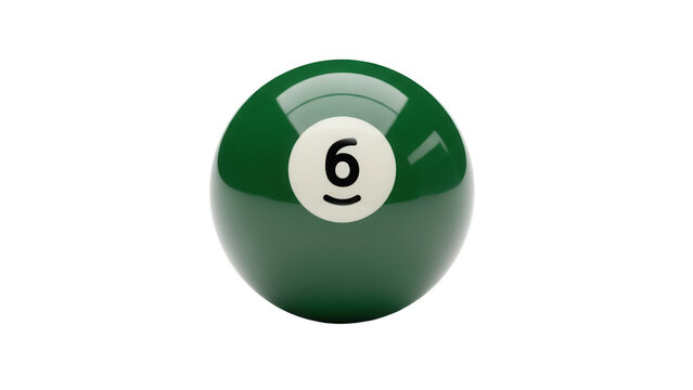 Green billiard ball number 6 isolated PNG, snooker ball for game and sport design on transparent background