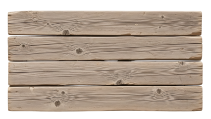Four wooden planks isolated on transparent background PNG, light brown lumber boards for construction and design projects