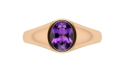 Isolated purple amethyst gemstone set in a golden ring jewelry adornment fashion item