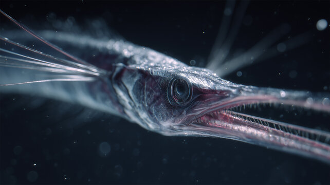 人物なし 深海で冠を立てるリュウグウノツカイ