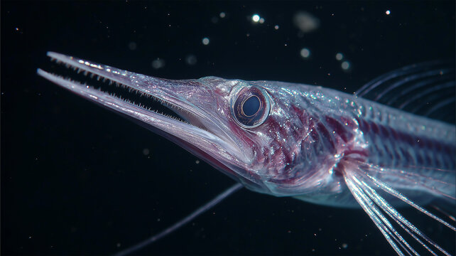 人物なし 深海で冠を立てるリュウグウノツカイ