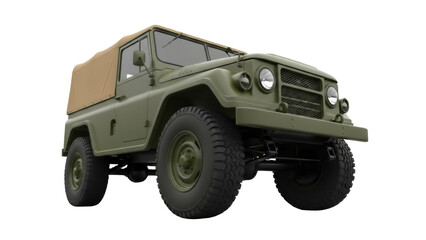 Isolated utilitarian military vehicle rendered in studio, vintage olive-green transport © Conor