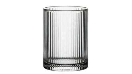 Isolated empty ridged glass beverage tumbler with vertical lines, minimalist drinkware
