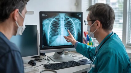 Doctors in hospital analyzing patient X-ray on computer screen - Powered by Adobe