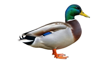 Isolated Mallard Duck, a beautiful adult male standing calmly in a portrait style image