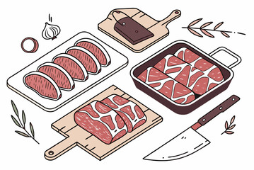 Raw Meat Food Prep Layout Vector Illustration Wh () SVG Cut File for Cricut