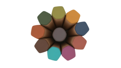 Isolated pastel crayons in flower formation for art, creative hobby, education or drawing lessons