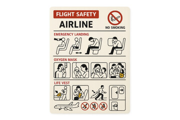Flight safety card showing emergency airline instructions