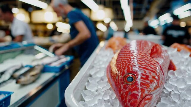 Fresh Red Snapper on Ice at Seafood Market