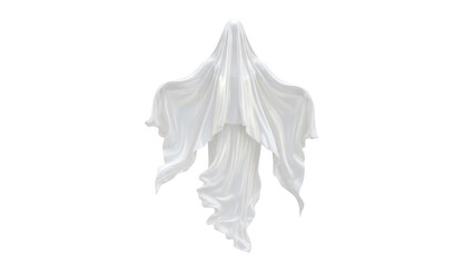 Isolated spooky Halloween ghost of draped fabric floating in midair for holiday design