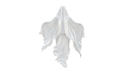 Isolated spooky Halloween ghost of draped fabric floating in midair for holiday design