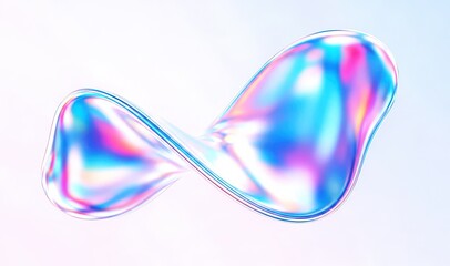 A vibrant, iridescent infinity symbol glows with a mesmerizing holographic effect on a soft, gradient background.