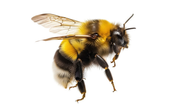 Isolated bumblebee, flying, insect, close-up, beautiful, yellow and black stripes, outdoors