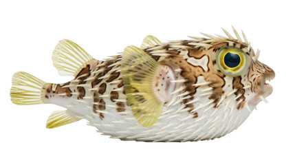 Isolated Spotted Porcupinefish a saltwater fish with brown markings and defensive spines
