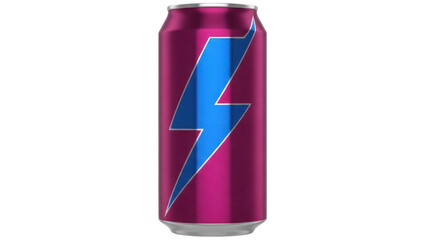 Isolated vibrant soda can with lightning bolt graphic, energy drink, refreshment, fizzy beverage