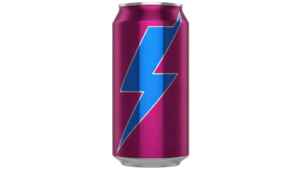 Isolated vibrant soda can with lightning bolt graphic, energy drink, refreshment, fizzy beverage