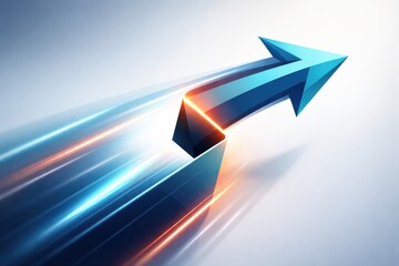 Dynamic arrow concept symbolizing growth and progress with futuristic lighting effects conveying innovation and forward momentum in a competitive landscape