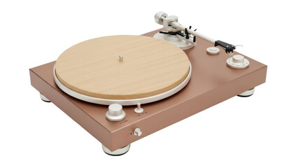 Isolated Vinyl Record Player in Beige, Vintage Audio Equipment for Music Enthusiasts