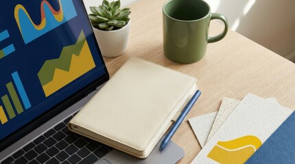 Data analysis in action business insights from a workspace digital graphs and creative tools modern office environment desktop view analytical concept for growth