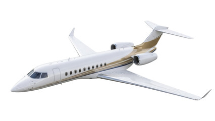 Isolated aircraft, private jet, luxurious airplane with golden stripe, jet on the airfield