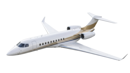 Isolated aircraft, private jet, luxurious airplane with golden stripe, jet on the airfield