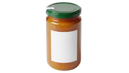 Isolated jar of chutney with blank label for customization, homemade or store-bought product