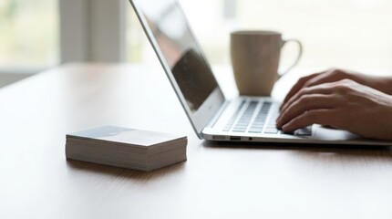 Focused productivity writing an article at home home office digital workspace cozy environment close-up view creative process in action