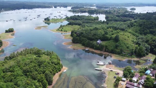Aerial view of the beautiful waters of the Riam Kanan reservoir via Bunglai, Aranio sub-district, Banjarbaru, Banjarbaru tourist spot