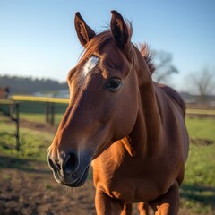 Obraz premium brown horse walking at the horse farm.
