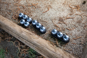 Playing balls in the countryside in summer